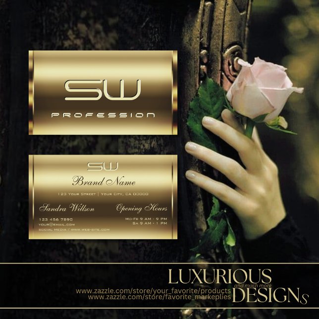 Luxurious Gold Shimmer Effect and Faux 3D Monogram Business Card (Creator Uploaded)