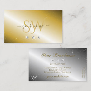 Luxurious Gold Silver Sparkling Diamonds Monogram Business Card