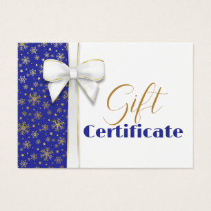 Luxurious Gold Snowflakes Christmas White Bow Blue