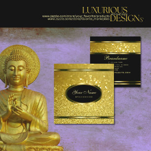Luxurious Gold Sparkling Glitter Black Oval Frame  Square Business Card