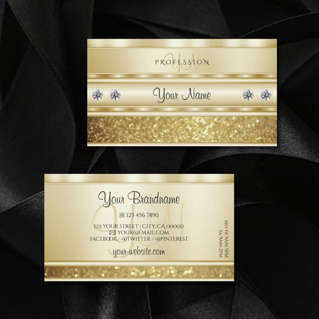 Luxurious Gold Sparkling Glitter Monogram Elegant Business Card (Creator Uploaded)