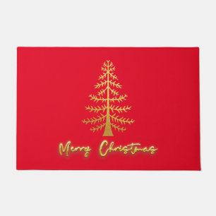 Luxurious gold tree beautiful shiny glitter red doormat