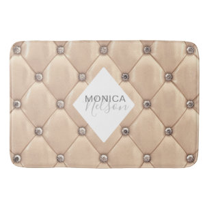 luxurious gold tufted monogram bath mat