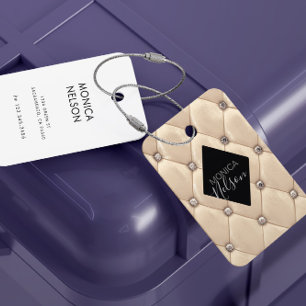 luxurious gold tufted monogram luggage tag