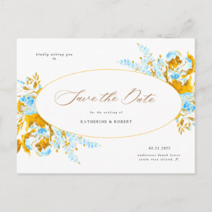 luxurious gold turquoise floral save the date post postcard
