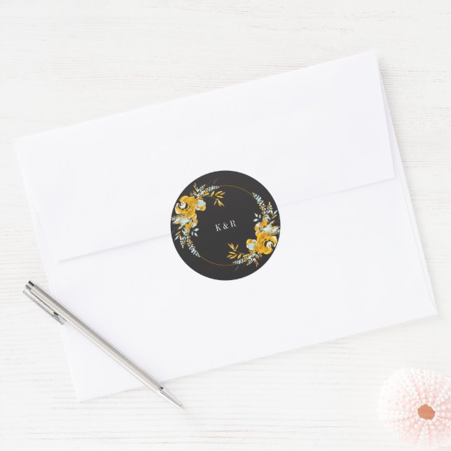 Luxurious Gold Turquoise Monogram Wedding Classic Round Sticker (Envelope)