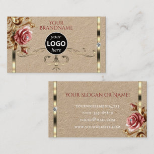 Luxurious Gold Vintage Rose Diamonds Logo Template Business Card