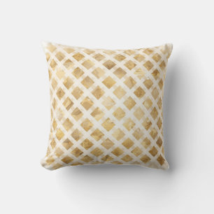 Luxurious, Gold White Lattice Pattern, Crisscross Cushion