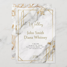 Luxurious Gold & White Marble Wedding Invitation