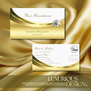 Luxurious Gold White with Logo and Sparkly Diamond Business Card
