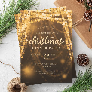Luxurious Gold Winter Lights Christmas Party  Invitation