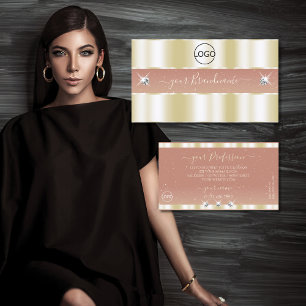 Luxurious Golden Coral Sparkling Diamonds and Logo Business Card
