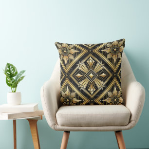Luxurious Golden Geometric 1920's Dimond Art Deco Cushion