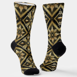 Luxurious Golden Geometric 1920's Dimond Art Deco Socks