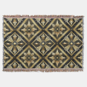 Luxurious Golden Geometric 1920's Dimond Art Deco  Throw Blanket