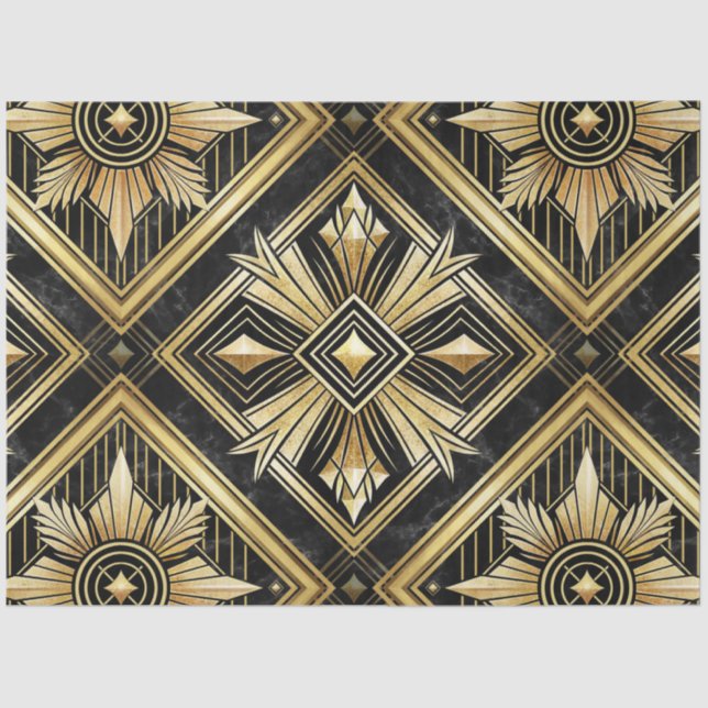 Luxurious Golden Geometric 1920's Dimond Art Deco  Tissue Paper (Front)