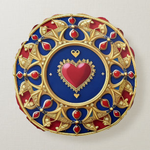Luxurious Golden Heart Frame Round Cushion