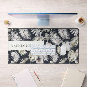 luxurious golden tropic greenery monogram desk mat