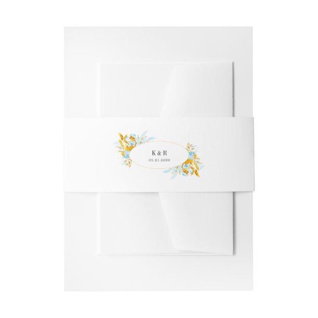 luxurious golden turquoise monogram wedding  invit invitation belly band (Front Example)