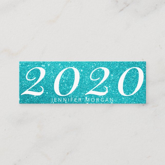 Luxurious graduation turquoise glitter Name Card (Front)