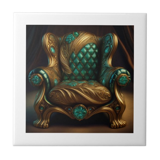 Luxurious Green And Gold Armchair Tile (Front)