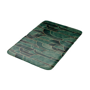 Luxurious Green and Gold Art Deco Pattern Bath Mat