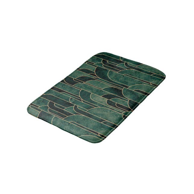 Luxurious Green and Gold Art Deco Pattern Bath Mat (Angled)
