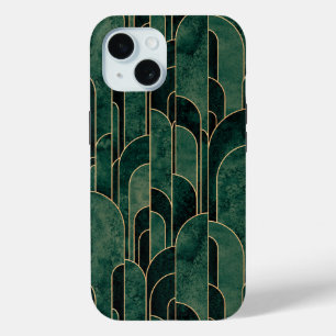 Luxurious Green and Gold Art Deco Pattern iPhone 15 Case