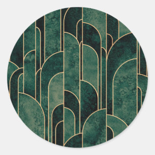 Luxurious Green and Gold Art Deco Pattern Classic Round Sticker