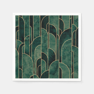 Luxurious Green and Gold Art Deco Pattern Napkin