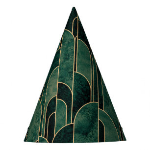 Luxurious Green and Gold Art Deco Pattern Party Hat