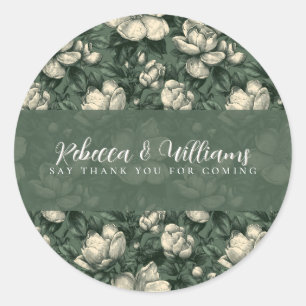 Luxurious Green Gardenias Themed Elegant Wedding Classic Round Sticker