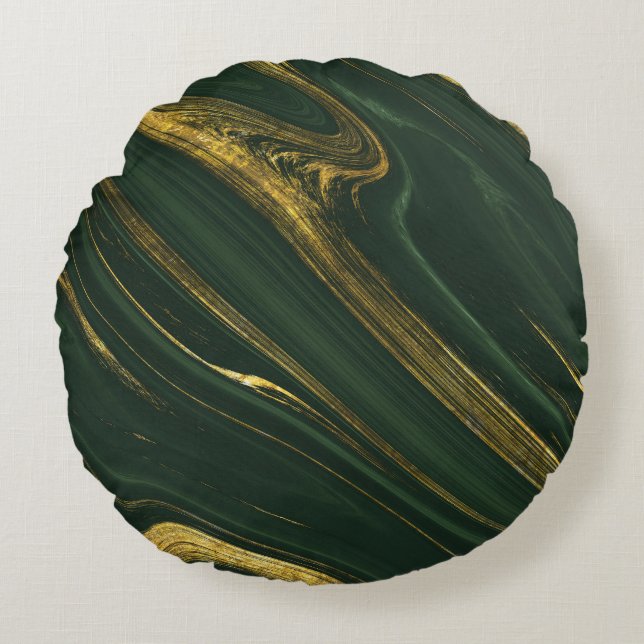 Luxurious Green Onyx: Golden Marble. Round Cushion (Front)