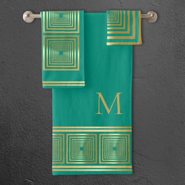 Luxurious green turquoise gold name initial Towel  (Creator Uploaded)