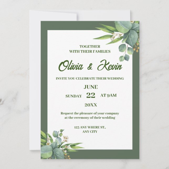 luxurious green wedding invitation (Front)