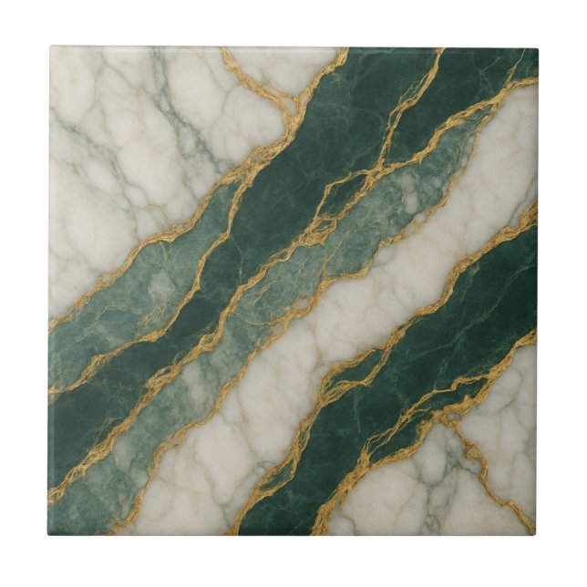 Luxurious Green White Marble with Gold Veins Tile (Front)
