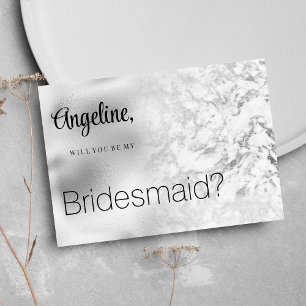 Luxurious grey white silver marble Bridesmaid  Invitation