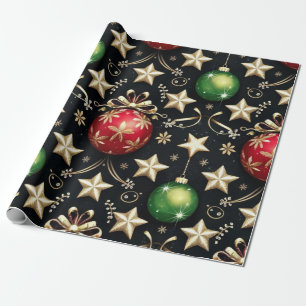 Luxurious Holiday Baubles and Starry Accents Wrapping Paper