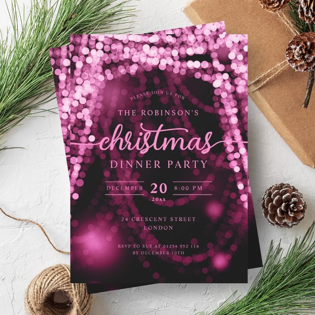 Luxurious Hot Pink Winter Lights Christmas  Invitation (Luxurious Hot Pink Winter Lights Christmas Invitation)