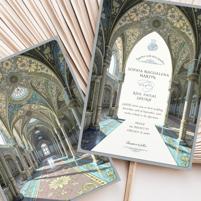 Luxurious Islamic Wedding Mosque-Inspired Details Invitation (Creator Uploaded)