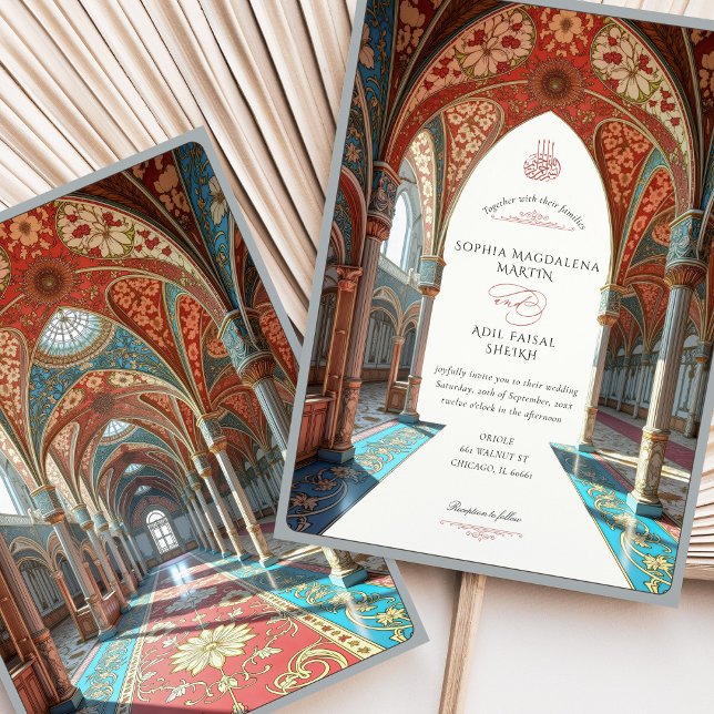 Luxurious Islamic Wedding Mosque-Inspired Details Invitation (Creator Uploaded)
