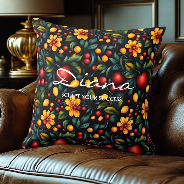 Luxurious Khokhloma Floral Decorative Throw Pillow (Creator Uploaded)