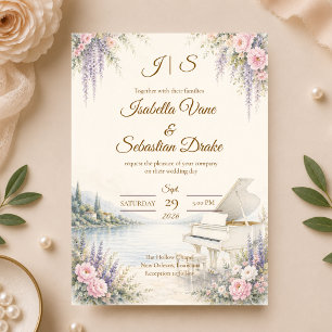 Luxurious Lakeside Piano Romance Wedding  Invitation