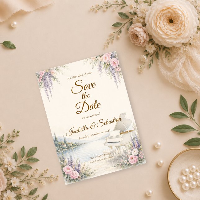 Luxurious Lakeside Piano Romance Wedding Save The Date (Creator Uploaded)