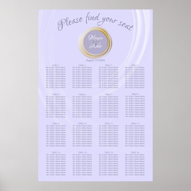Luxurious Lavender with Gold Ring Seating Chart (Front)