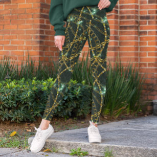 Luxurious Leggings with Golden Chain Pattern