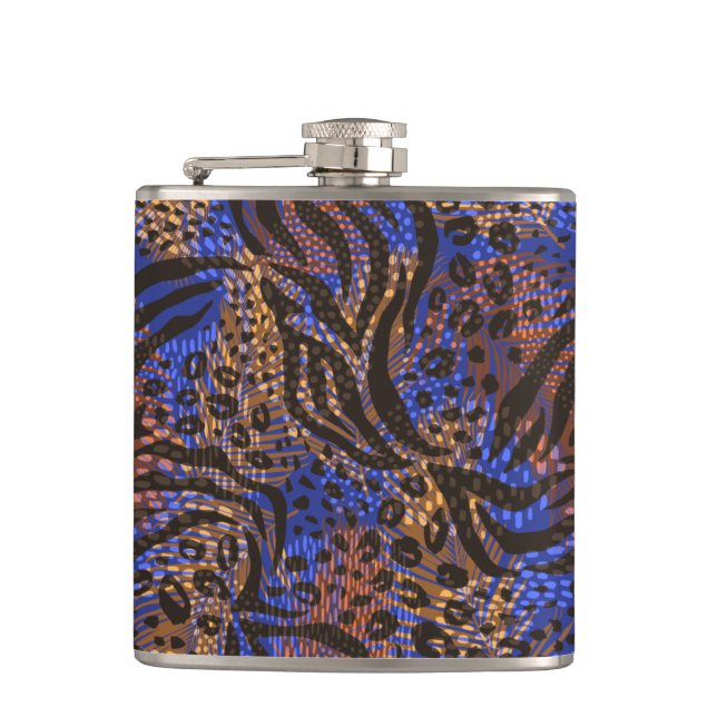 Luxurious Leopard and Zebra Print Pattern Hip Flask (Front)
