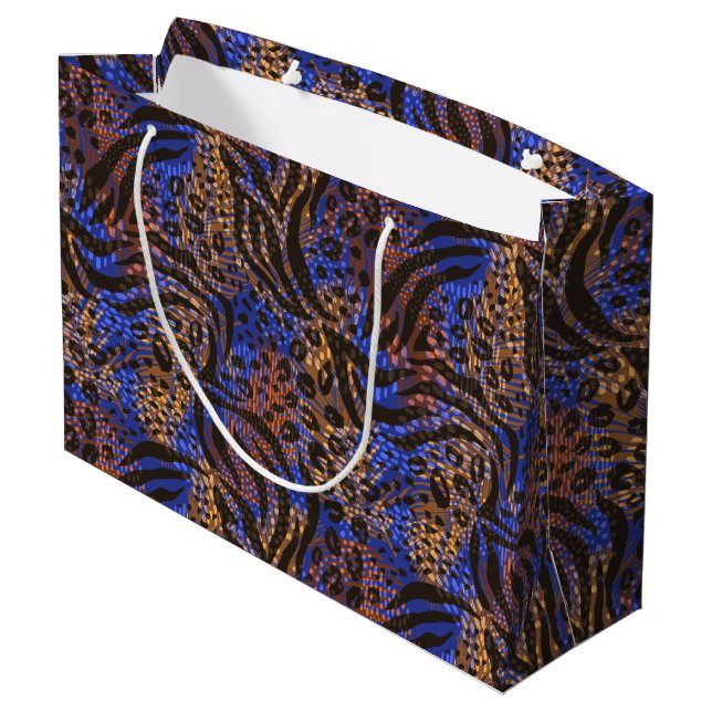 Luxurious Leopard and Zebra Print Pattern Large Gift Bag (Back Angled)