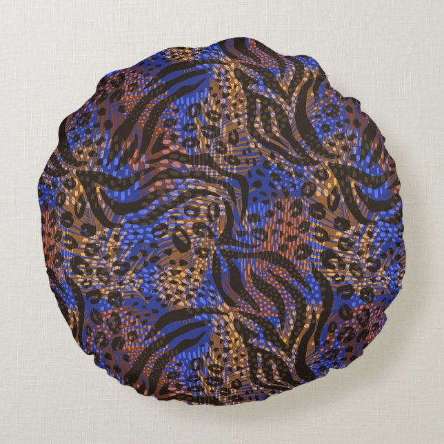 Luxurious Leopard and Zebra Print Pattern Round Cushion (Back)