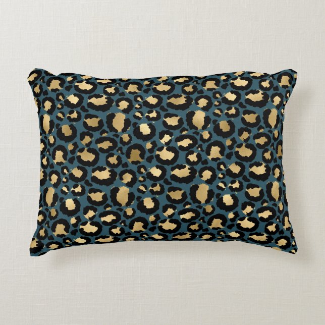 Luxurious Leopard Spots Dark Blue Wild Glam Decorative Cushion (Front)